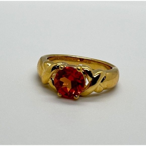 925 STERLING SILVER GOLD PLATED HESSONITE RING SIZE 7 - Picture 3 of 10